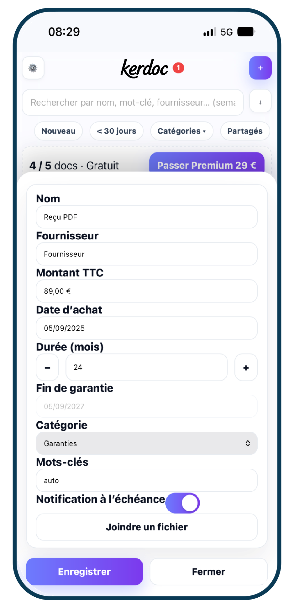 Application Kerdoc – écran liste de documents organisés